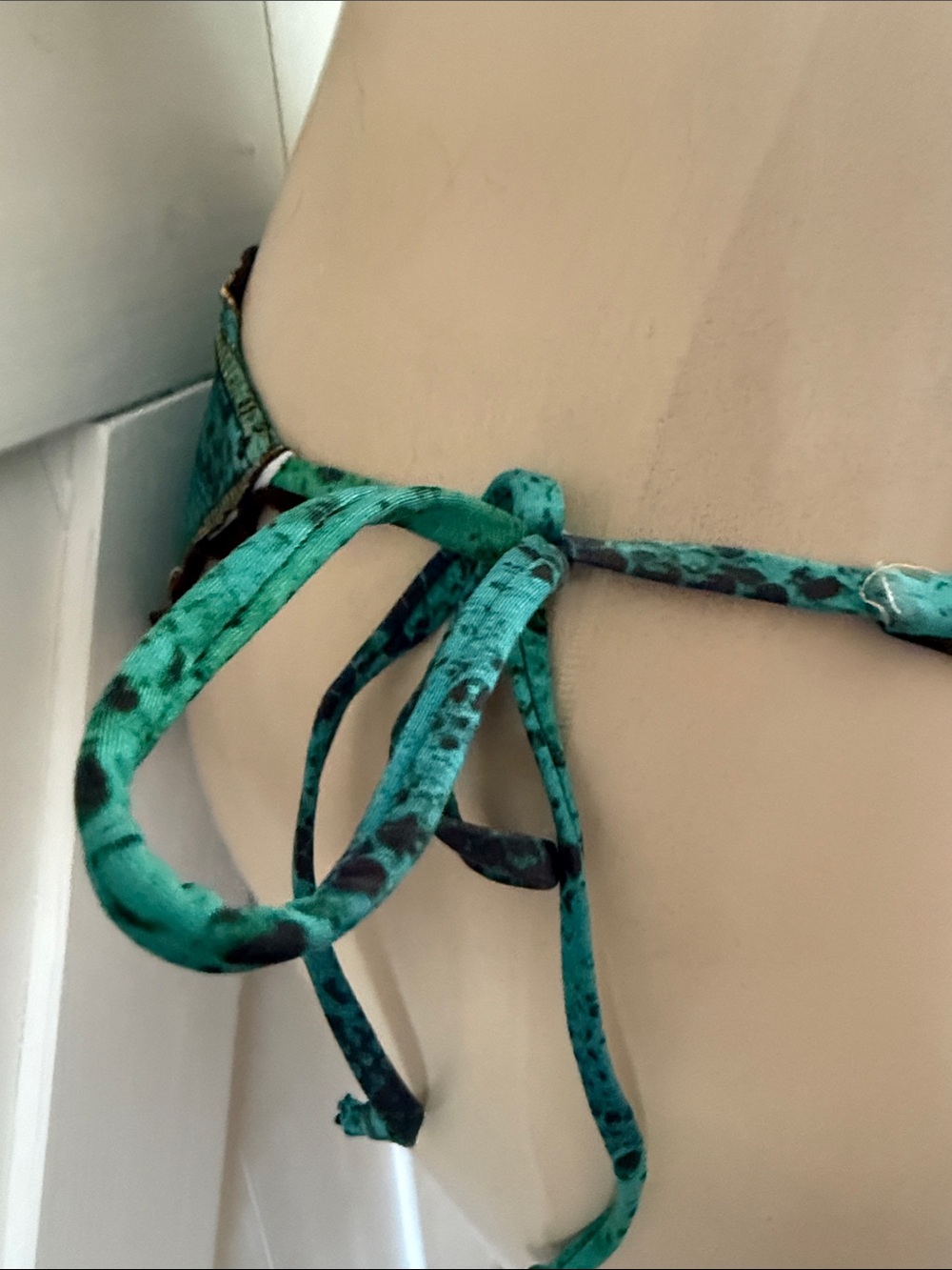 Green Snake Print w Beaded Fringe Tie Bikini Set - Women Swim M - Picture 3 of 11